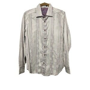 Robert Graham Floral Stripes Jacquard Men's Shirt Size Small Button Down Collar